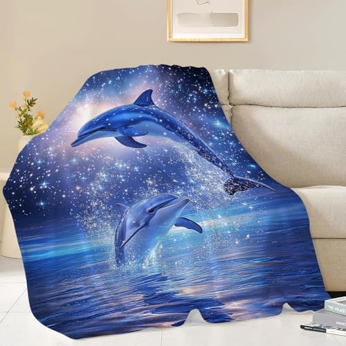 Dolphin Blanket Starry Dolphin Throw Blankets Celestial Ocean Print Cozy Fleece Flannel Stuff Plush Lightweight Bedding Lover Gifts for Men Women Adults for Couch Sofa Bed Decor 50"X60" - Image 6