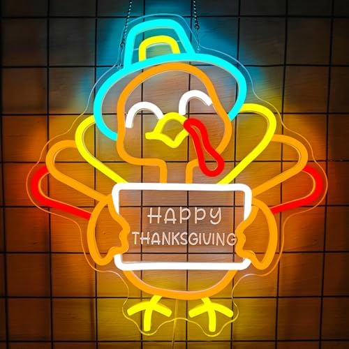 Thanksgiving Turkey Neon Sign Happy Thanksgiving Sign Dimmable Light Up Turkey Harvest Festival Party Decorations Fall Led Lights Give Thanks Window Lights - Image 2