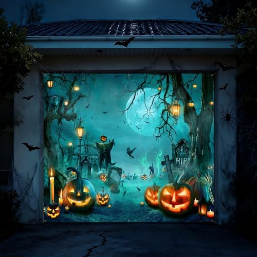 Teenyyou Halloween Garage Door Cover 7 x 8 ft Spooky Graveyard Scene by Teenyyou