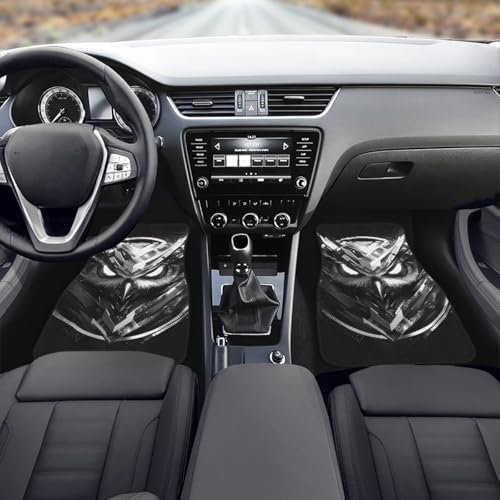 Gothic Owl Car Floor Mats Black Gothic Owl All Weather Car 1st 2nd Row Floor Mats Minimalism Black 2PC Washable Car Interior Carpet Universal for SUV Sedan
