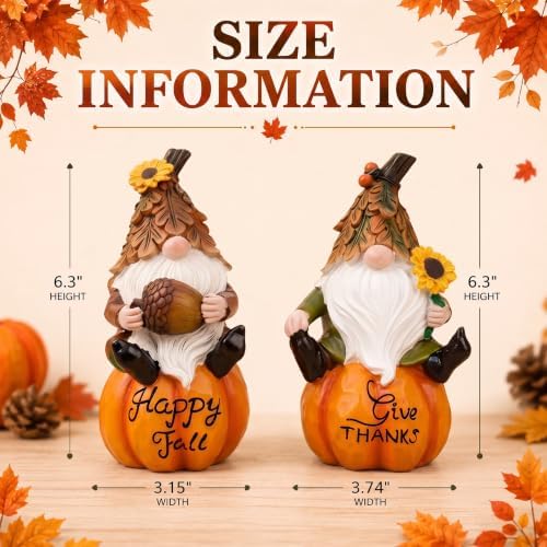 Topadorn Fall Gnomes Figurines Set of 2, Pumpkin Thanksgiving Decor - Image 2
