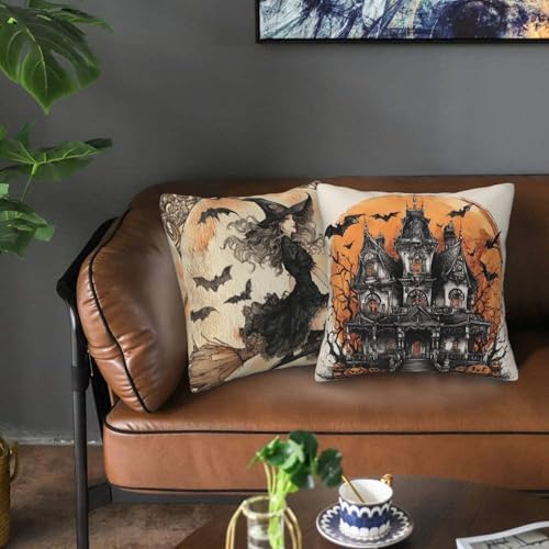 Witch Ancient Castle Throw Pillow Covers 18x18 inch Set of 2 Halloween Pillow Case Cushion Cover for Home Sofa Couch Living Room Car Decor - Image 6