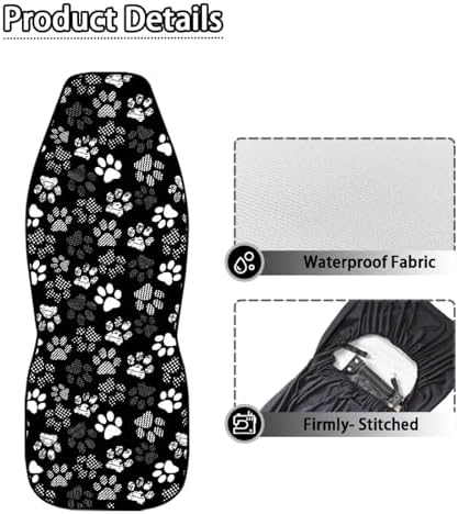 Car Seat Covers Waterproof Cute Dog Paw Print Car Seat Cover for Front Seats Set of 2 Easy Installation Universal Front Cars Seats Cover Fit for Cars, SUV and Trucks