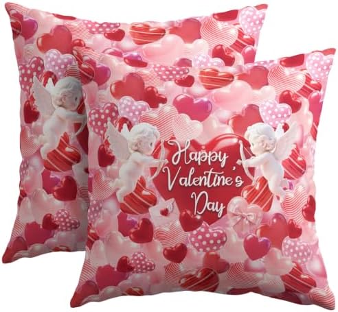 Happy Valentine's Day Throw Pillow Covers 22x22 Set of 2 Polka Dot Love by Trongr