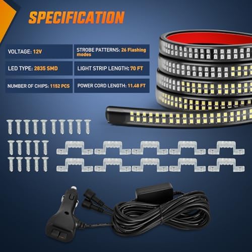 Nilight 2PCS 70 Inch Running Board LED Lights Strip Red White for Truck