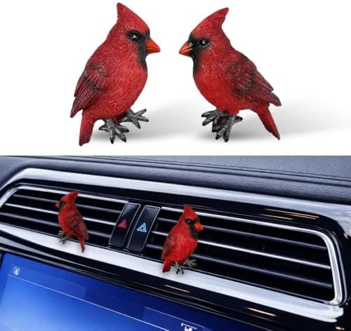 GENANY 3D Resin 2Pcs Cardinal Car Air Freshener Clip, Hand Painted Red Bird