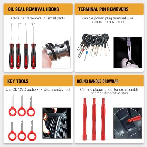 GOOACC 330Pcs Trim Removal Tool, Auto Push Pin Bumper Retainer Clip Set Fastener Terminal Remover Tool Adhesive Cable Clips Pry Kit Car Panel Radio Removal Auto Clip Pliers, Red - Image 6
