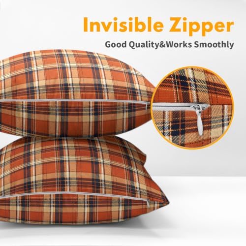 Fall Plaid Pillow Covers 16x16 Set of 2 Autumn Burnt Orange Scottish Tartan Square checked Outdoor Throw Pillows Covers Farmhouse Classic Decorative Farmhouse Cushion Case for Living Room Couch Sofa - Image 5