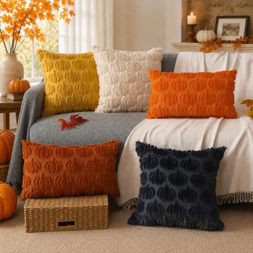 DFXSZ Fall Pillow Covers 24x24 2Pcs Beige Pumpkin Fall Decorations for Home - Image 5