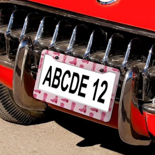 2Pack 2 Holes Pink Retro Cow Boots License Plate Frame Aluminum Car Decorative Parts Cars Decor Vintage Western License Plate Cover Frames for Standard US Vehicle 12.2x6.3 in