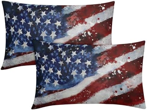 4th of July Pillow Covers 12x20 Set of 2, Patriotic Throw Pillow Covers Independence Memorial Day Pillowcase, Summer Flag Decorative Fourth of July Cushion Case Couch for Indoor Outdoor Home Decor by Unknown