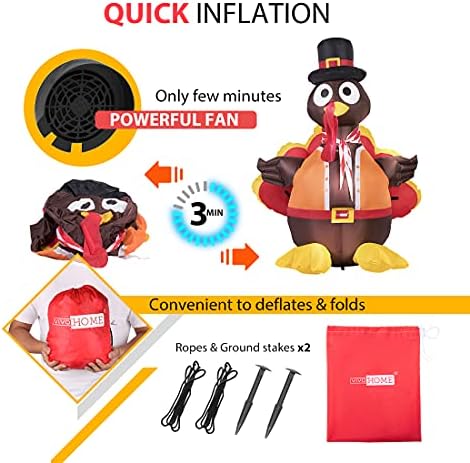 VIVOHOME 5ft Height Thanksgiving Inflatable LED Lighted Turkey with Hat - Image 5