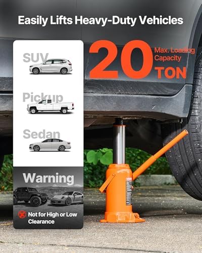 VEVOR Hydraulic Bottle Jack, 20 Ton/44092 LBS All Welded Bottle Jack, 7.5-14 inch Lifting Range, with 3-Section Long Handle, for Pickup Truck, Truck, Car, RV, Auto Repair, Industrial Engineering - Image 2