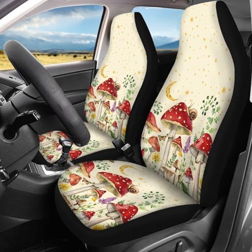 Vintage Mushroom Snail Pattern Car Accessories Car Seat Covers Front Rear Breathable Seat Covers Universal Fits for Truck, Sedan, SUV Auto Interior Protector