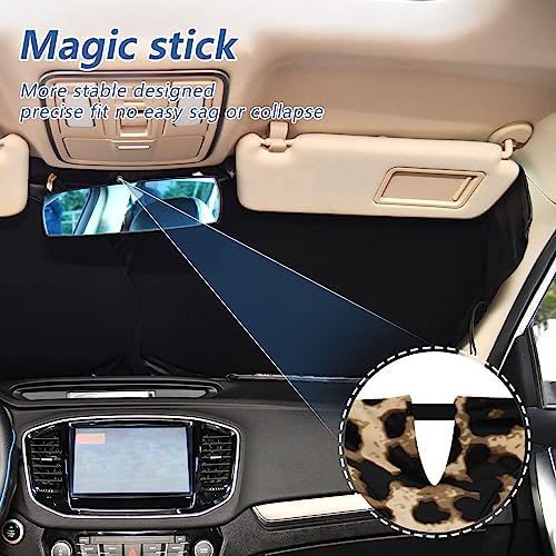 Leopard Print Car Windshield Sun Shade Foldable Panther Sunshade Front Window Visor Protector Blocks UV Rays Heat Keep Vehicle Cool (59 x 30 in)