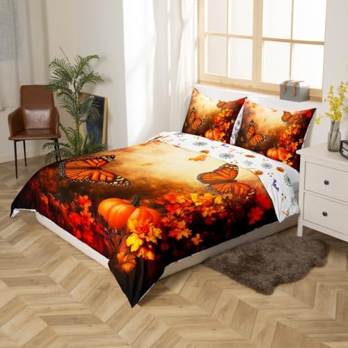 Erosebridal Adult Autumn Harvest Bedding Set, Fall Pumpkin Duvet Cover Toddler Size Happy Thanksgiving Comforter Cover for Kids Teens Women, Maple Leaves Rustic Quilt Cover with 1 Pillow Case - Image 5