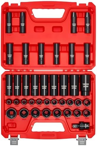 VEVOR 39-Piece Impact Socket Set 1/2" Drive, Metric (9 to 30 mm) Size, Deep & Shallow, 6-Point, CR-V, Universal Joint, Heavy Duty Carrying Case by VEVOR
