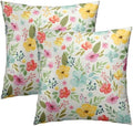 Sweetshow Spring Watercolor Flowers Throw Pillow Covers 22X22 Inches Set of 2 Colorful Floral Green Leaves Pillowcase Soft Cotton Square Seasonal Cushion Covers for Living Room Sofa Bedroom Decor by Sweetshow