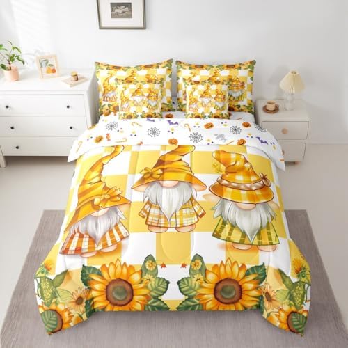 Erosebridal Scandinavian Gnome Full Size Comforter Set - Bedding Set Full 7 Pieces,Farmhouse Sunflower Bed in a Bag Cartoon Cute Kawaii Santa Dwarf Bed Set with Comforter,Sheets,Pillowcases & Shams - Image 3