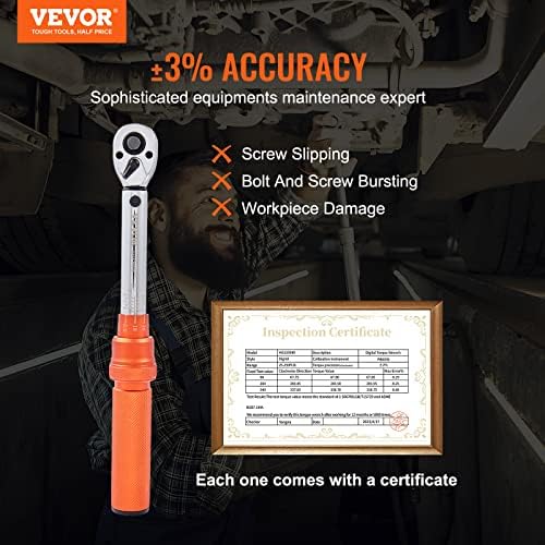 VEVOR 1/4-inch Drive Click Torque Wrench, 20-200in.lb/3-23n.m Mechanical Dual Range Scales, Dual-Direction Adjustable with Adapters Extension Rod - Image 2