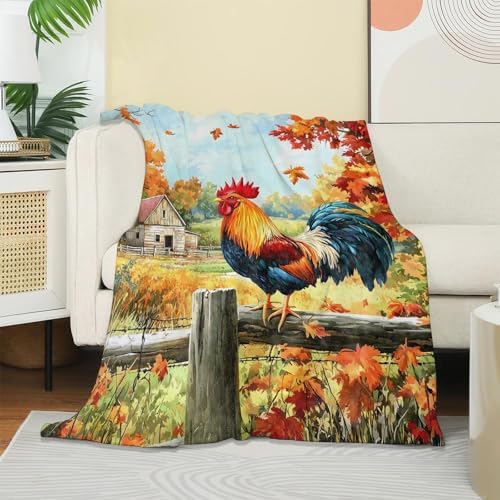 Watercolor Rooster Blanket, Soft Warm Cozy Throw Gifts for Adults Kids Women, Lightweight Comfy Fuzzy Flannel Blankets for Couch, Travel, Car, Home Decor 60×50 Inch - Image 2