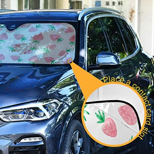 Fresh Strawberry Car Windshield Sun Shade Cute Pink Fruit Foldable UV Ray Sun Visor Protector Sunshade to Keep Your Vehicle Cool (55" x 27.6")