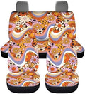 Trendy 60s 70s Wavy Swirl Hippy Floral Print Car Front Seat Covers Y2K Colorful Groovy Daisy Psychedelic Hippie Car Accessories with Rear Bench Covers Auto Interior Decor Protector 4 Packs