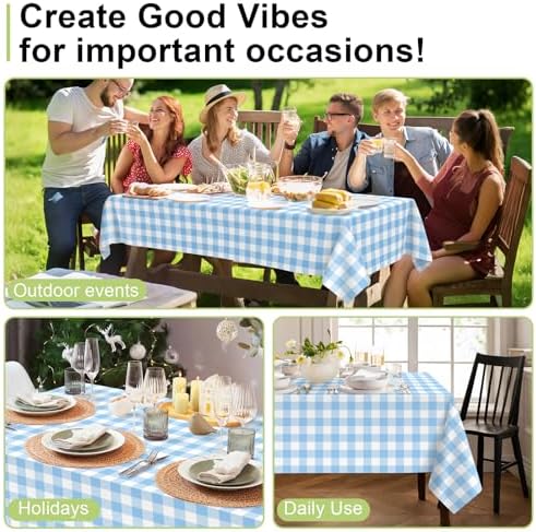 QIKSION 3 Pack Blue Gingham Tablecloth, Blue Checkered Plastic Table Cloth - Image 4