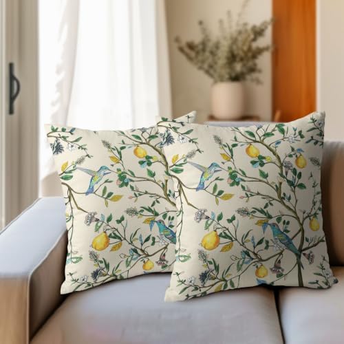 Floral Botanical Throw Pillow Covers 18x18 Set of 2 Hummingbird Pear Thanksgiving Pillow Covers Watercolor Cottagecore Pillowcase for Kitchen Sofa Cushion Outdoor Couch Bedroom Living Room Decoration - Image 4