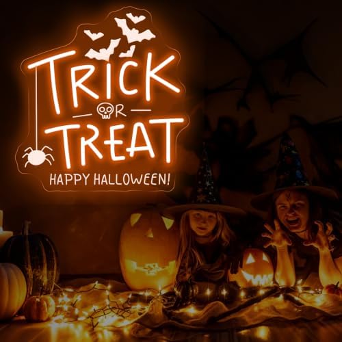 Trick Or Treat Neon Sign, Halloween Neon Light Sign with Bat, 13.8"x13" - Image 5