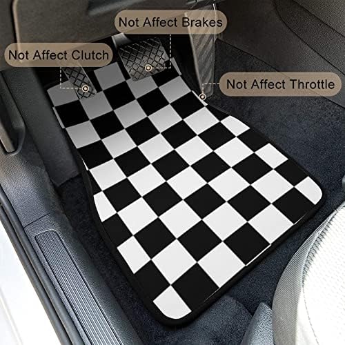 Plaid Car Floor Mats Set of 4,Geometric Checkered Plaid Pattern Vehicle Front Rear Carpets Mats Black White Car Floor Rugs Non-Slip Auto Foot Mats Car Accessories Universal Fit for Car SUV Truck Van