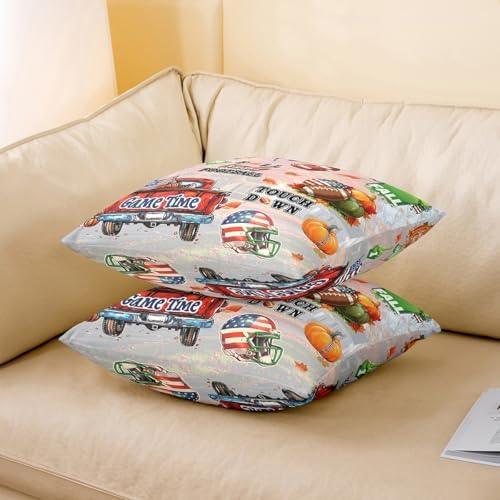 Manfei Autumn Sports Pillow Case Covers 18"x18" Pack of 2,Football Rugby Graffiti Soft Square Pillow Covers,Rustic Fall Pumpkin Maple Leaves Sofa Pillow Covers,Double Sides - Image 3