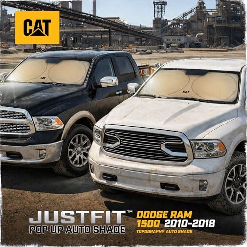 Windshield Sun Shade for Dodge Ram 1500 2010-2018, Foldable Front Window Sunshade, UV Heat Blocker, Interior Protection Sun Shield, Keeps Truck Cab Cool, Heavy-Duty Truck Accessory - Beige