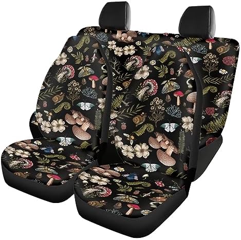 Wild Forest Mushroom Snail Ferns Design Car Accessories for Women Honey Bee Daisy Hippy Car Seat Covers Front Rear Seat Covers Universal Fits for Truck,Sedan,SUV Auto Interior Protector