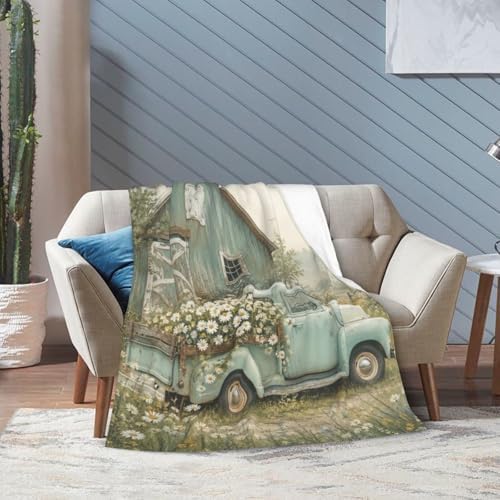 Farmhouse Truck Blanket for Women, Gifts for Girls, Vintage Car Blankets for Kids, Soft Cozy Lightweight Throw for Bed Sofa Home Travel Room Decor, 50x60 Inch - Image 3