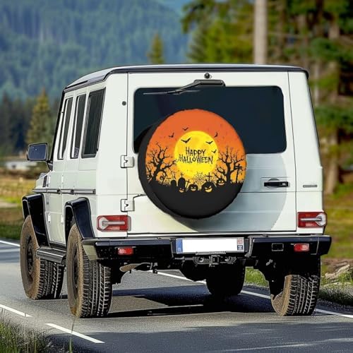 Halloween Night Scene Spare Tire Cover, Wheel Protectors Tyre Covers Wheel Covers Universal for Trailer RV SUV Truck Travel Trailers Camper, Accessories 15" Fits Tire Diameter 27.6"-29.5"