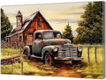QIXIANG Farmhouse Vintage Truck Canvas Wall Art Blue Truck and Old Barn Country Picture Prints for Bathroom Office with Framed (28.00" x 42.00", Vintage) by QIXIANG