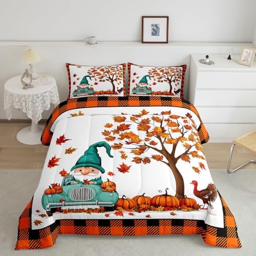 Erosebridal Gnome Bedding Set Fall Pumpkin Comforter Set Thanksgiving Full - Image 2