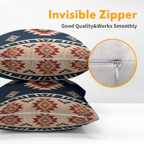 Sweetshow Blue Aztec Southwest Pillow Covers Set of 2 Linen 24x24 Inches - Image 3