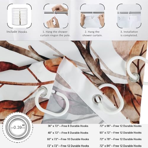 Fall Shower Curtain, Watercolor Autumn Leaves Pumpkins Harvest Fruits Thanksgiving Day Bathroom Curtain Waterproof Fabric Machine Washable with Hooks, 60" Wx72 L - Image 6