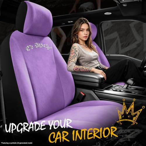 ED HARDY Car Seat Covers, Purple Soft Short Plush & Silver Diamond Graphic