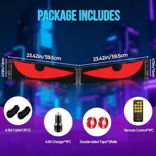 2PCS Devil Eyes Light For Windshield, 23"x5" LED Eyes Dual Screen 100% Sync, App/Remote Control, Custom Text & Graphics LED Light Sign for Car Truck SUV