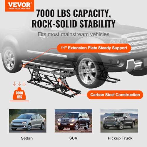 VEVOR Portable Car Lift - 7,000 LBS Capacity, 26.8" Max. Height, Heavy-Duty Carbon Steel Truck Lift with 120V Power Unit - Image 2
