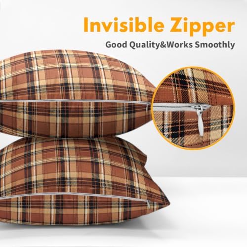 Christmas Plaid Pillow Covers 24x24 Set of 2 Burnt Orange Highly Absorbent - Image 5