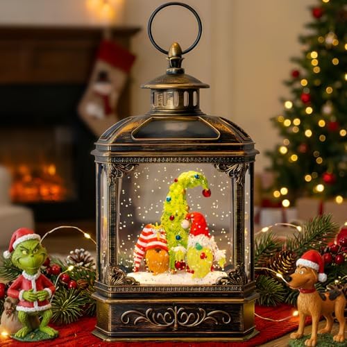Christmas Snow Globe Lantern Water Glittering Gnomes Scandinavian Santa Elf with Whimsical Christmas Tree, Lighted Lantern for Christmas Festival Decoration Gifts - Image 2