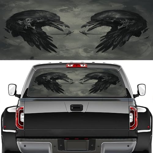 Mysterious Crow Bird Truck Rear Window Graphic Decals, Vintage Black Animal Retro Pickup Car Window Stickers Truck Back Window Film Decal for Trucks SUV 66 x 22 inch
