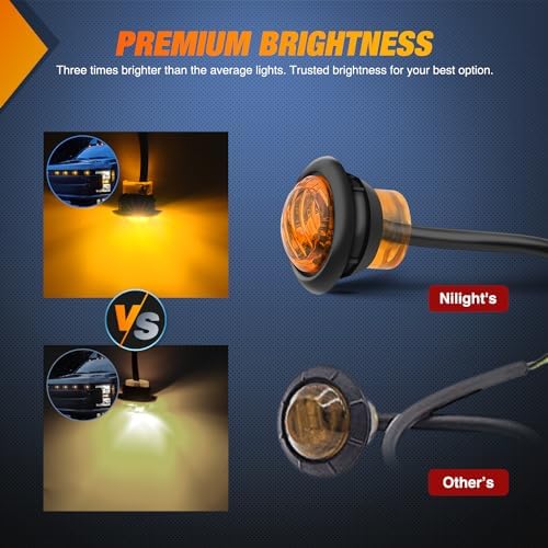 Nilight 3/4" Round Marker Light 10PCS Amber LED Clearance 2 Connectors