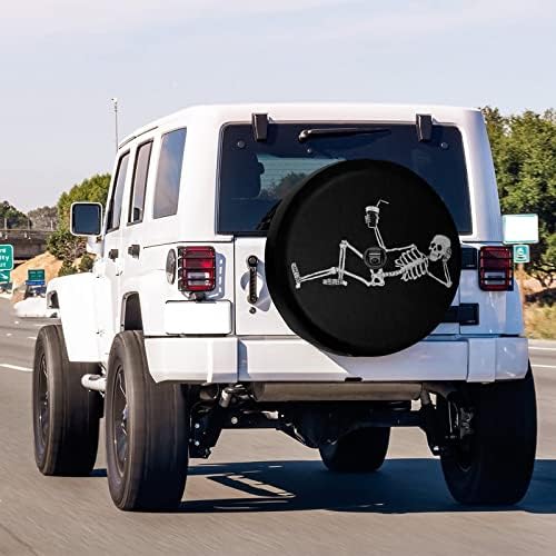 KiuLoam Funny Skeleton Human Spare Tire Cover with Backup Camera Hole Universal Sunscreen Waterproof Wheel Covers for Trailer RV SUV Truck and Many Vehicles (14" for Diameter 23"-27")