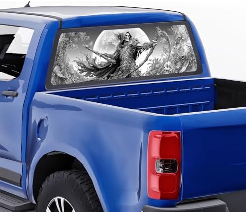 Fantasy Skeleton Rear Window Decal Wrap Graphic, Full Moon Gothic Reaper Vinyl Window Film Truck Back Window Decals,Pickup Trucks Back Window Stickers 66 x 22 inch