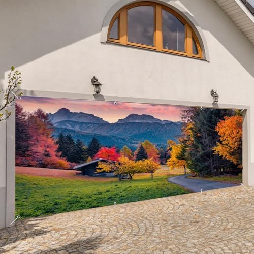 Fall Garage Door Cover Banner Decorations Backdrop 7x16ft Large Thanksgiving Autumn Country Forest Maple Leaves Nature Landscape Garage Door Banner Party Photoshoot Studio Prop Photography Background - Image 5